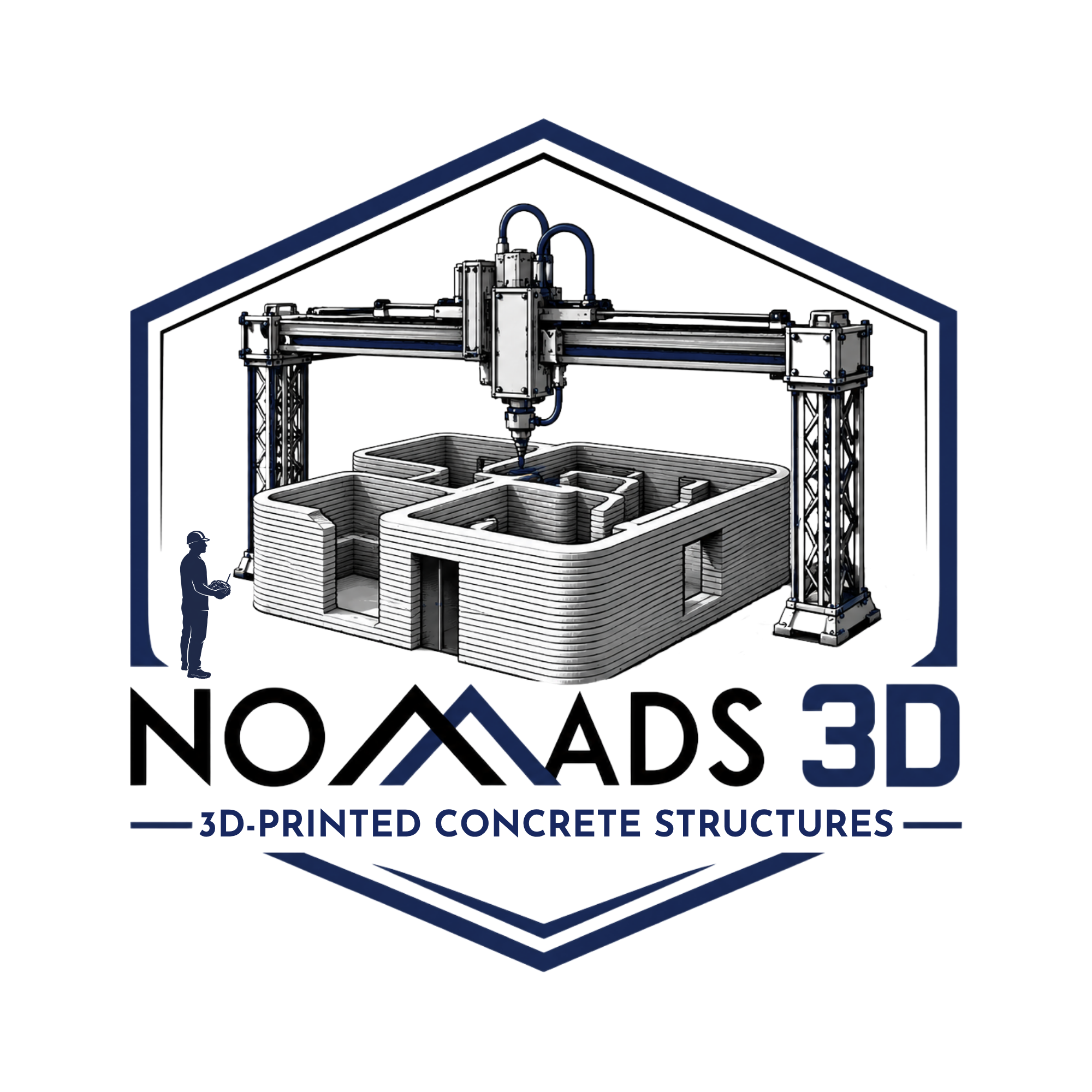 3D illustration of a building with a robotic arm inside, surrounded by a warning sign with 'No ads 3D' written on it.