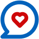 A speech bubble with a red heart inside.