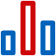 Logo with blue, black, and red vertical bars forming the letter 'D' or an abstract design.