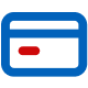 Icon of a credit card with a magnetic stripe at the top and a red chip in the bottom left corner.