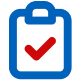 Icon of a clipboard with a checkmark in red