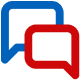 An icon showing two overlapping speech bubbles, one blue and one red.