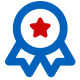 Icon of a blue medal with a red star in the center and a ribbon attached
