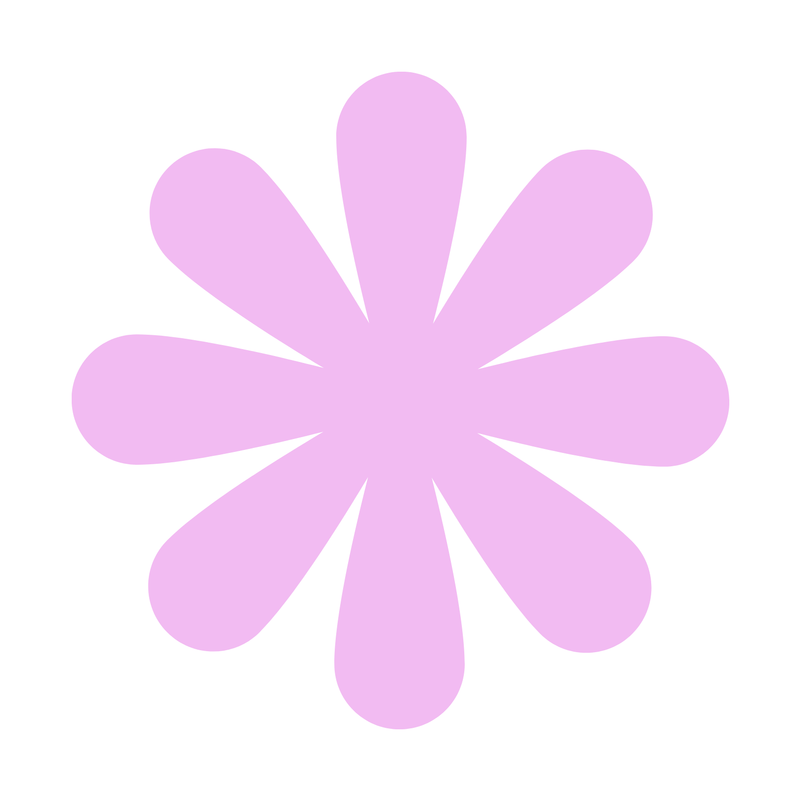 A stylized, pastel purple flower with eight rounded petals on a black background.