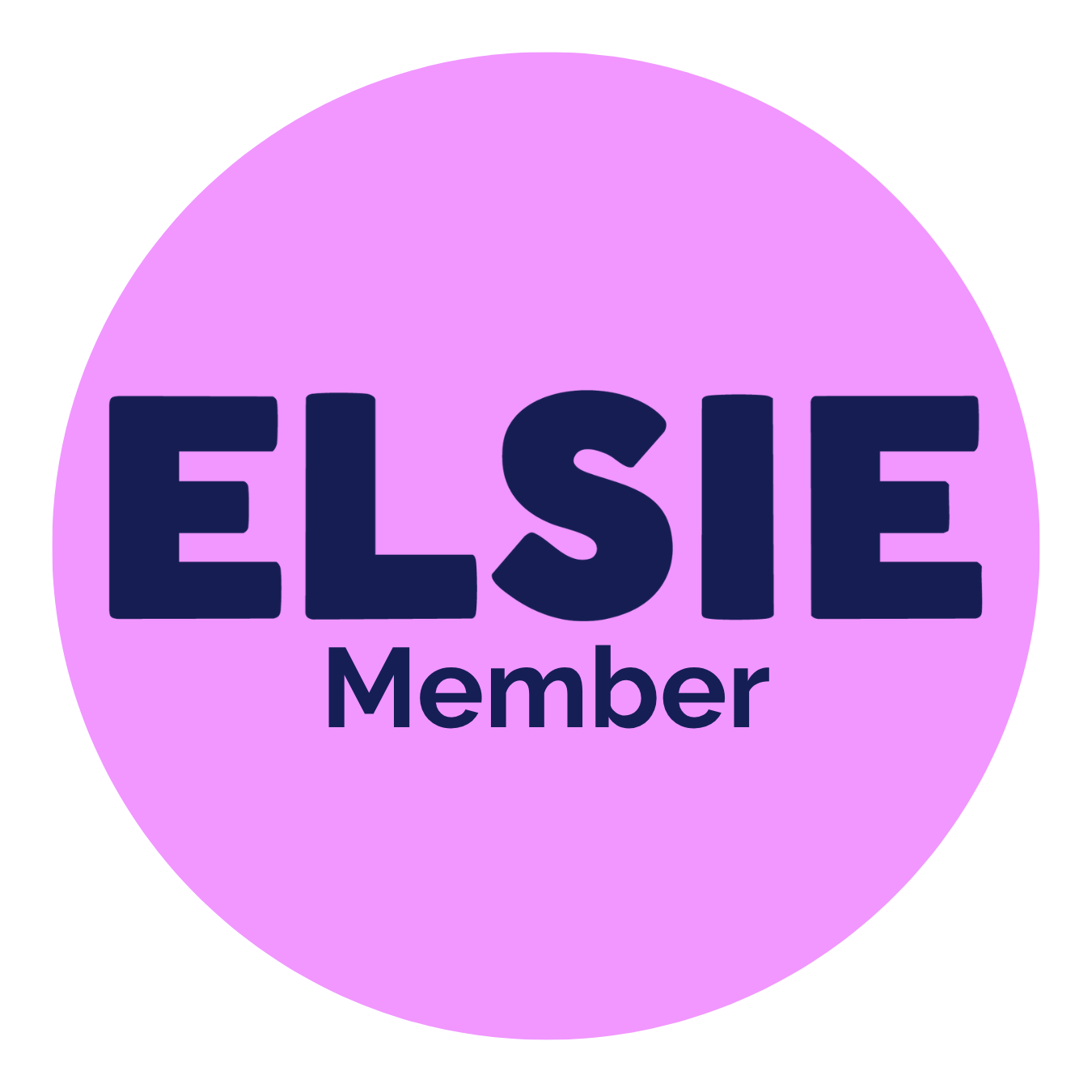 Purple circle badge with black text that reads "Elsie Member".