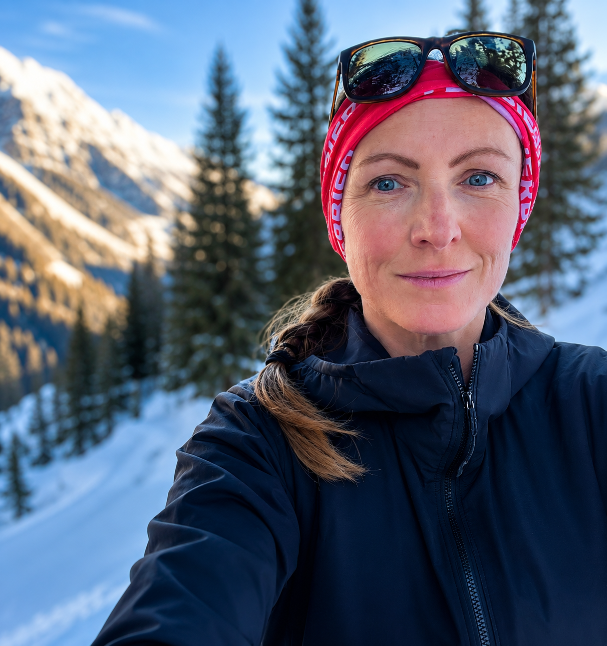 Female skier in trees
