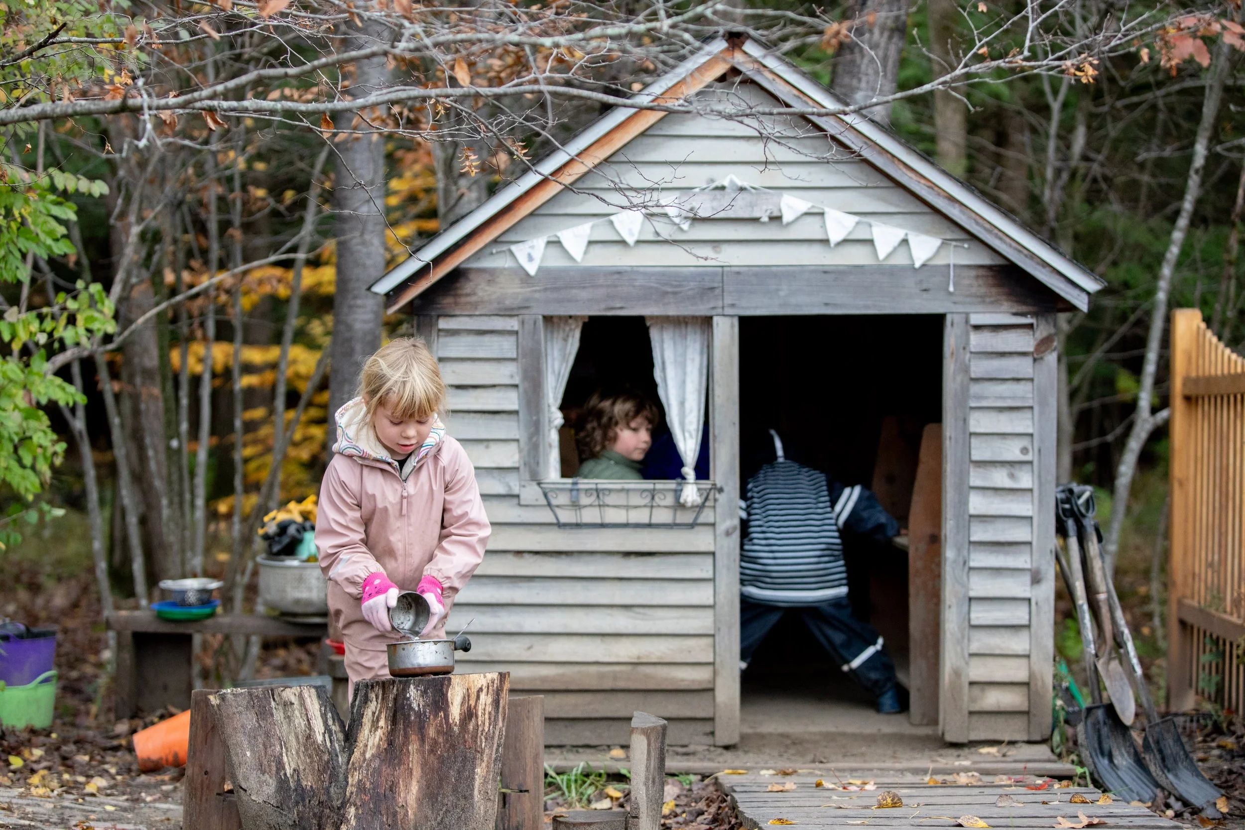Kindergarten students playing outdoors