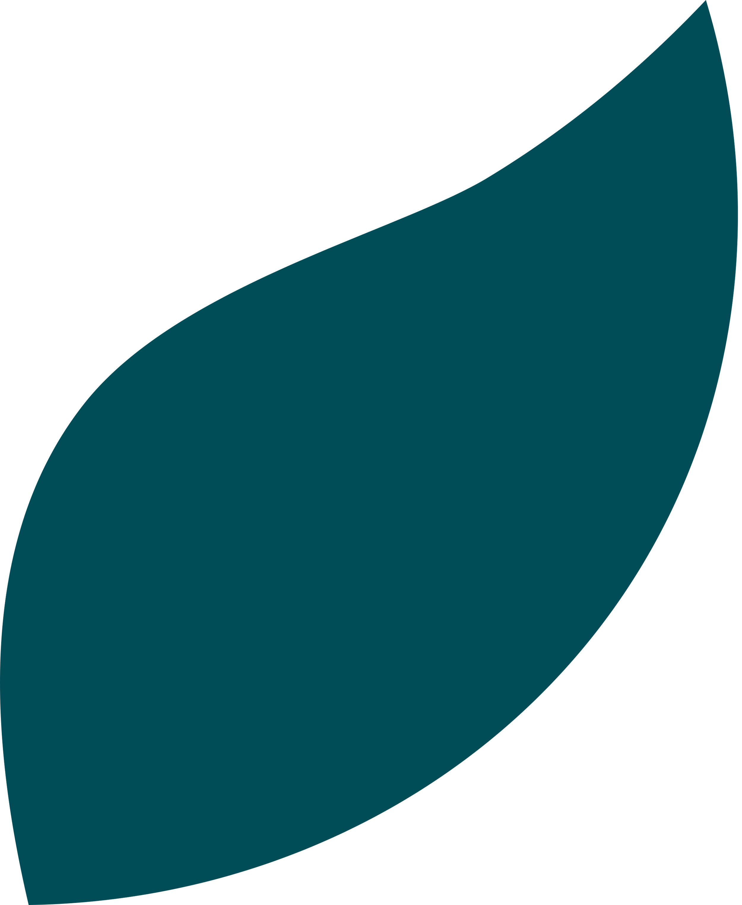 A graphic of a teal leaf.