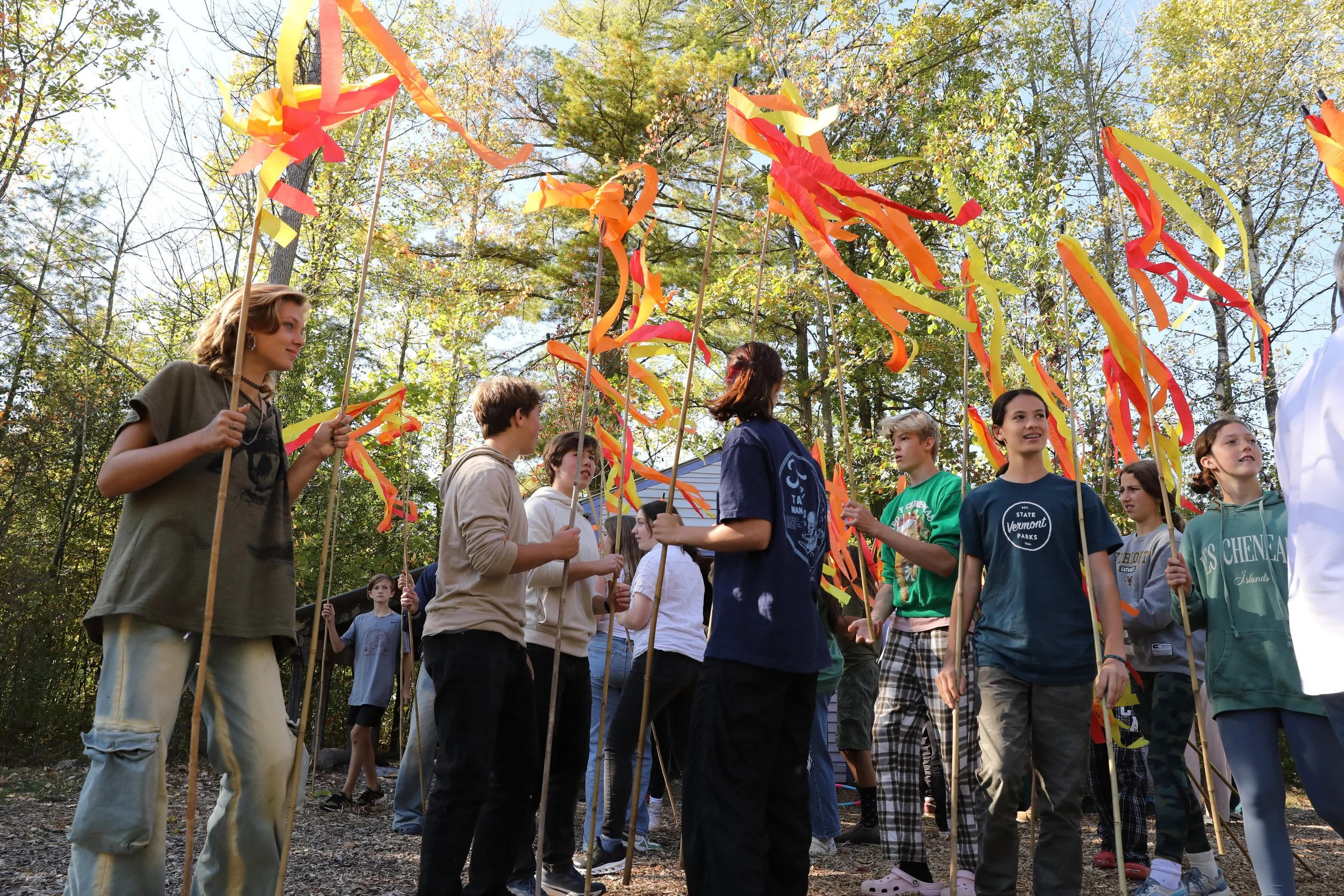 Students with streamers at a school festival