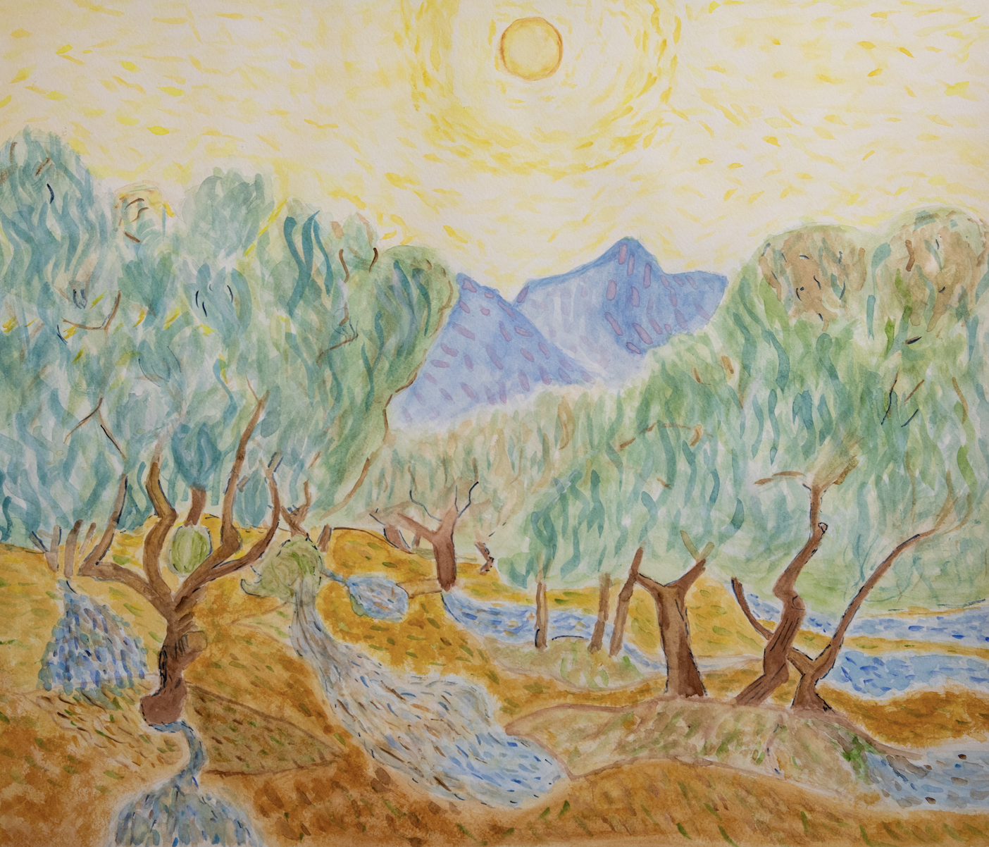 Landscape painting of trees based on Van Gogh