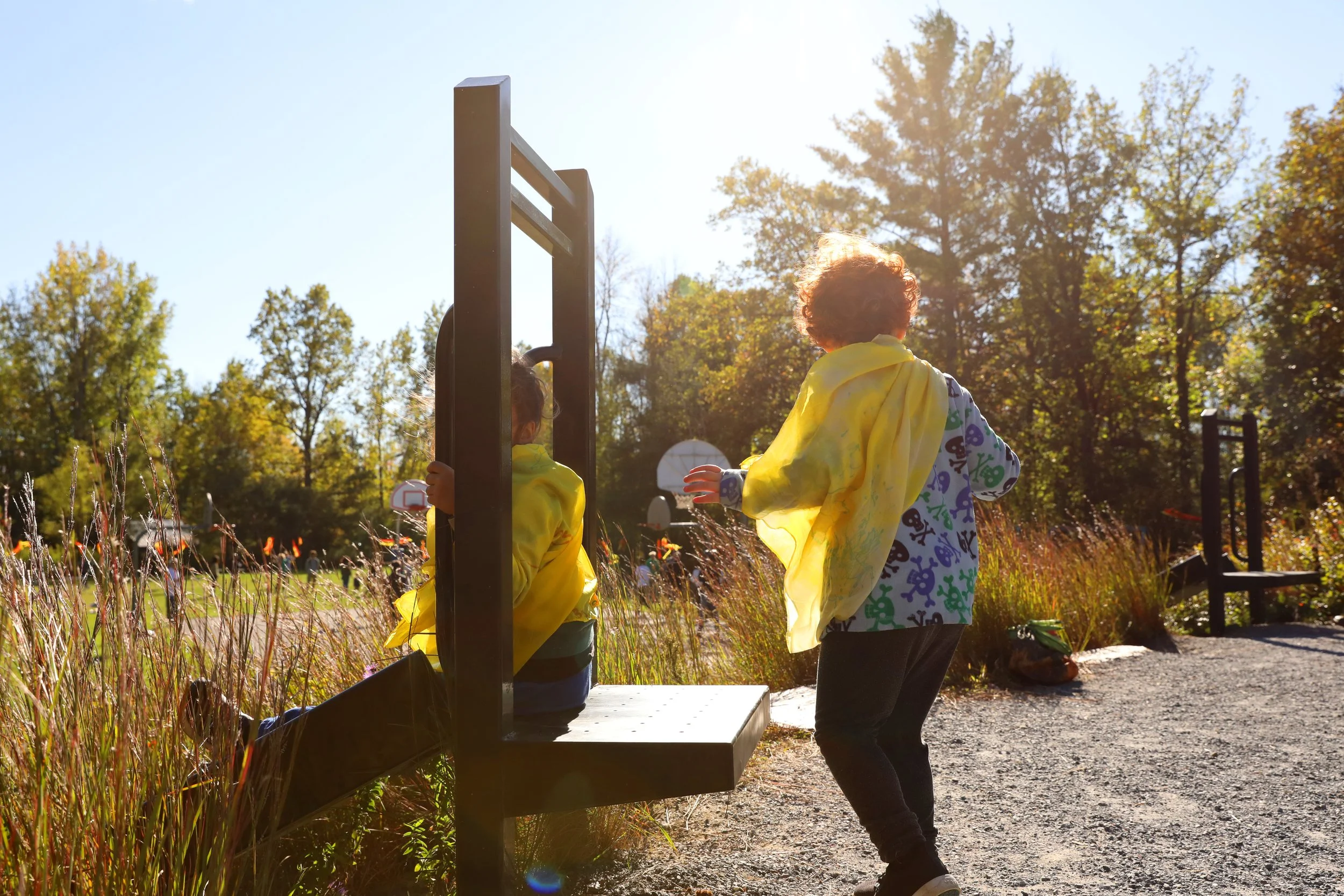 Early childhood students playing outside