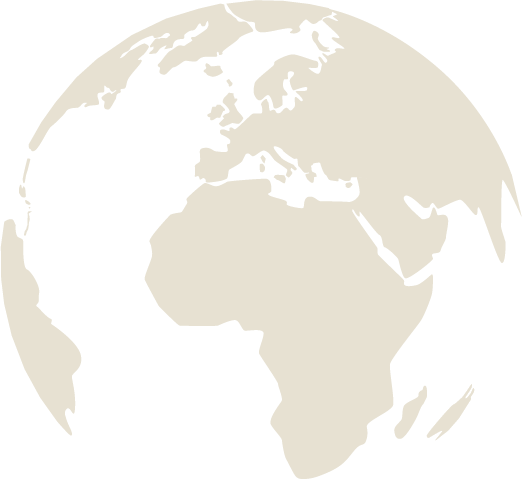 A black and white illustration of a globe showing Europe, Africa, and parts of Asia and the Middle East.