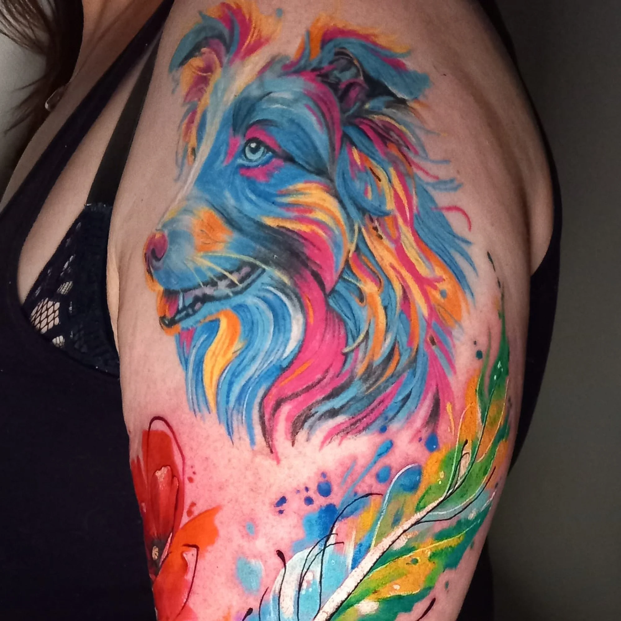 Colorful dog tattoo