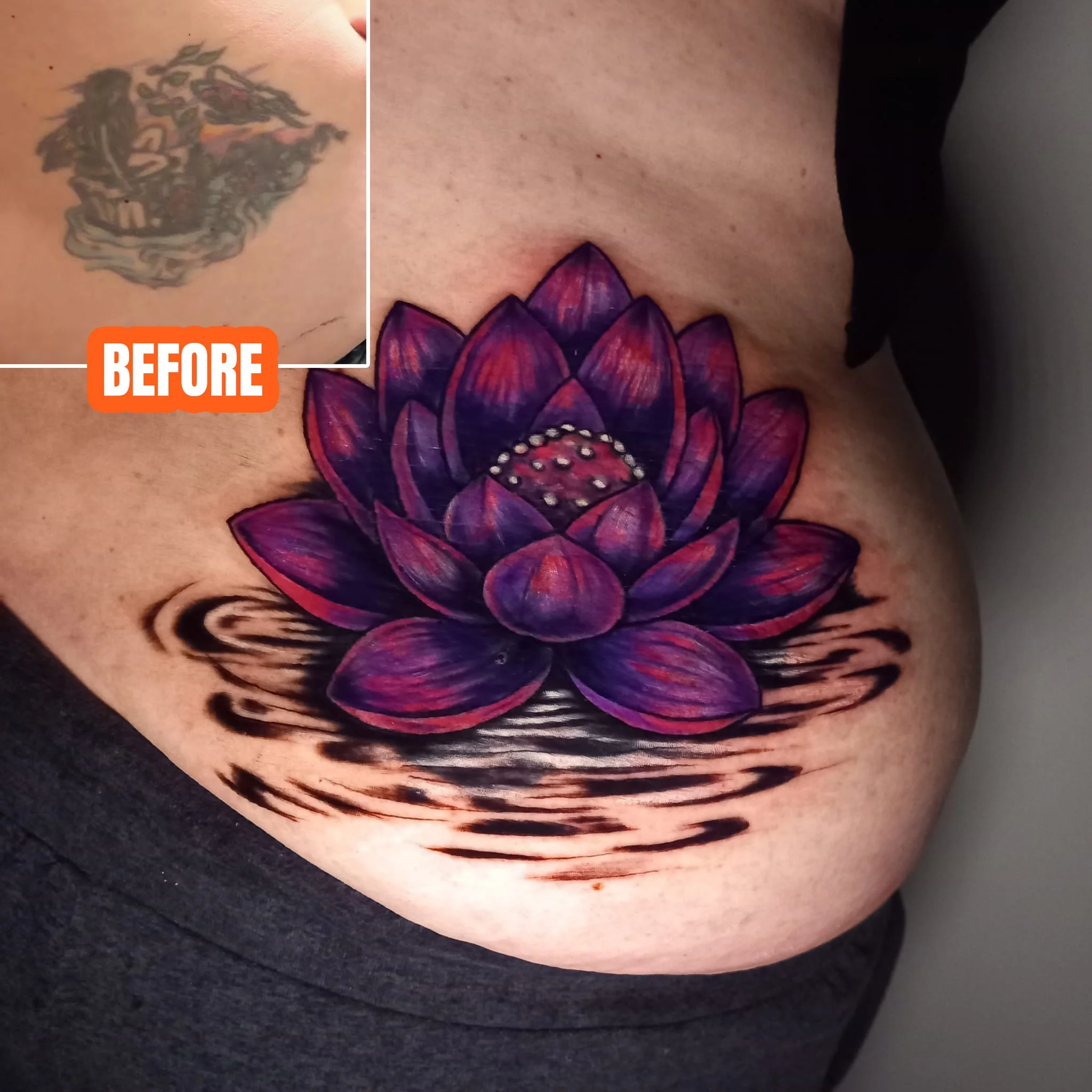 Cover up tattoo of purple flower