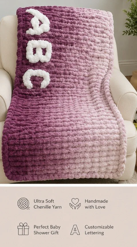 Custom Chenille Baby Handknit Blanket | Nursery Keepsake