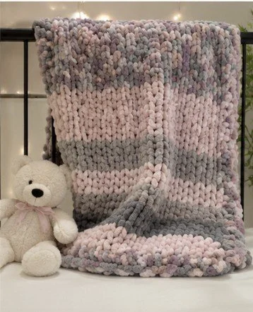 Soft Pink Chenille Handmade chunky knit Blanket 48" x 48"