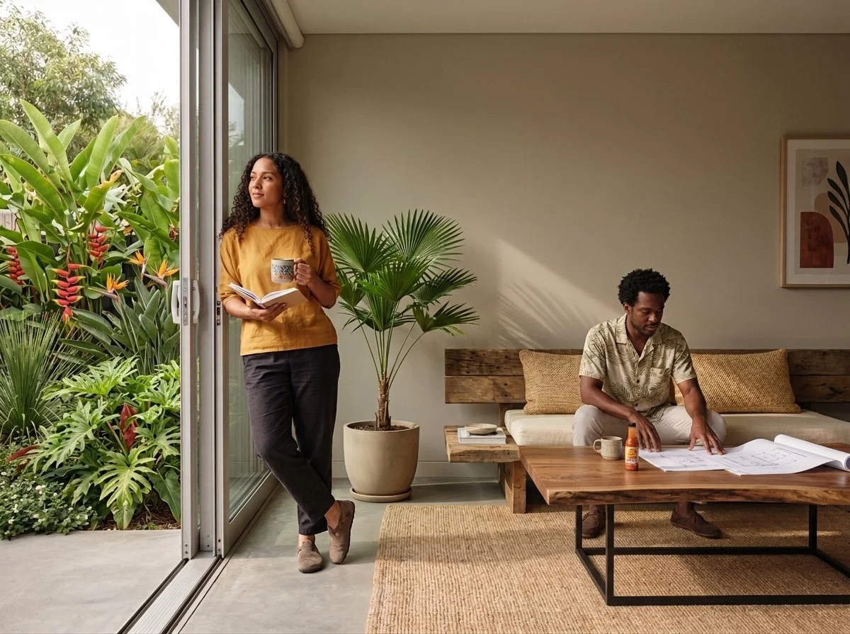 A couple considering their real estate decisions