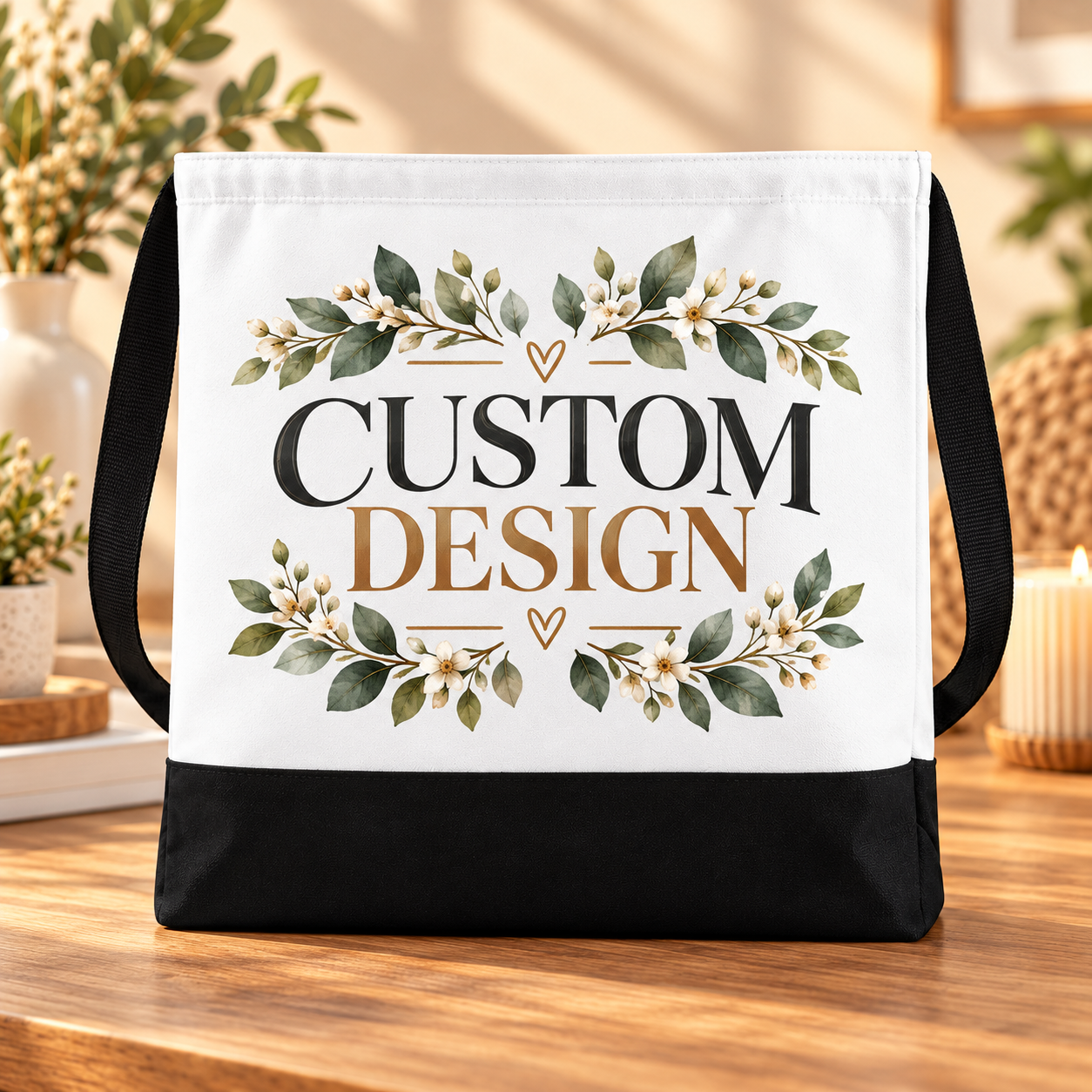 Large Custom Sublimation Tote Bag – Black Bottom