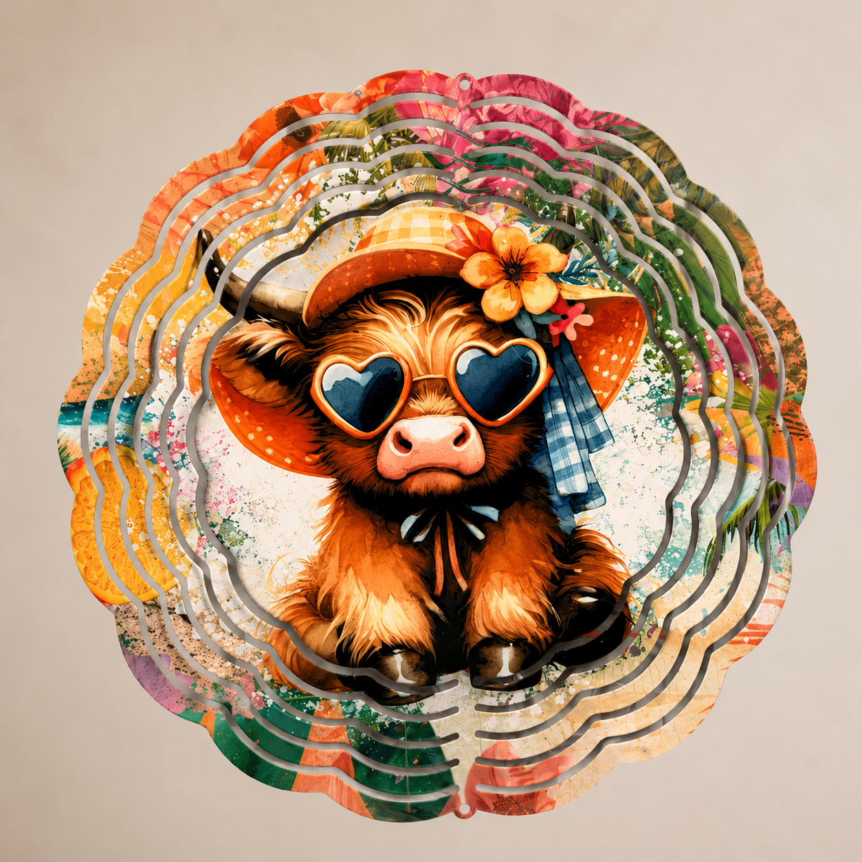 Summer Highland Cow Wind Spinner
