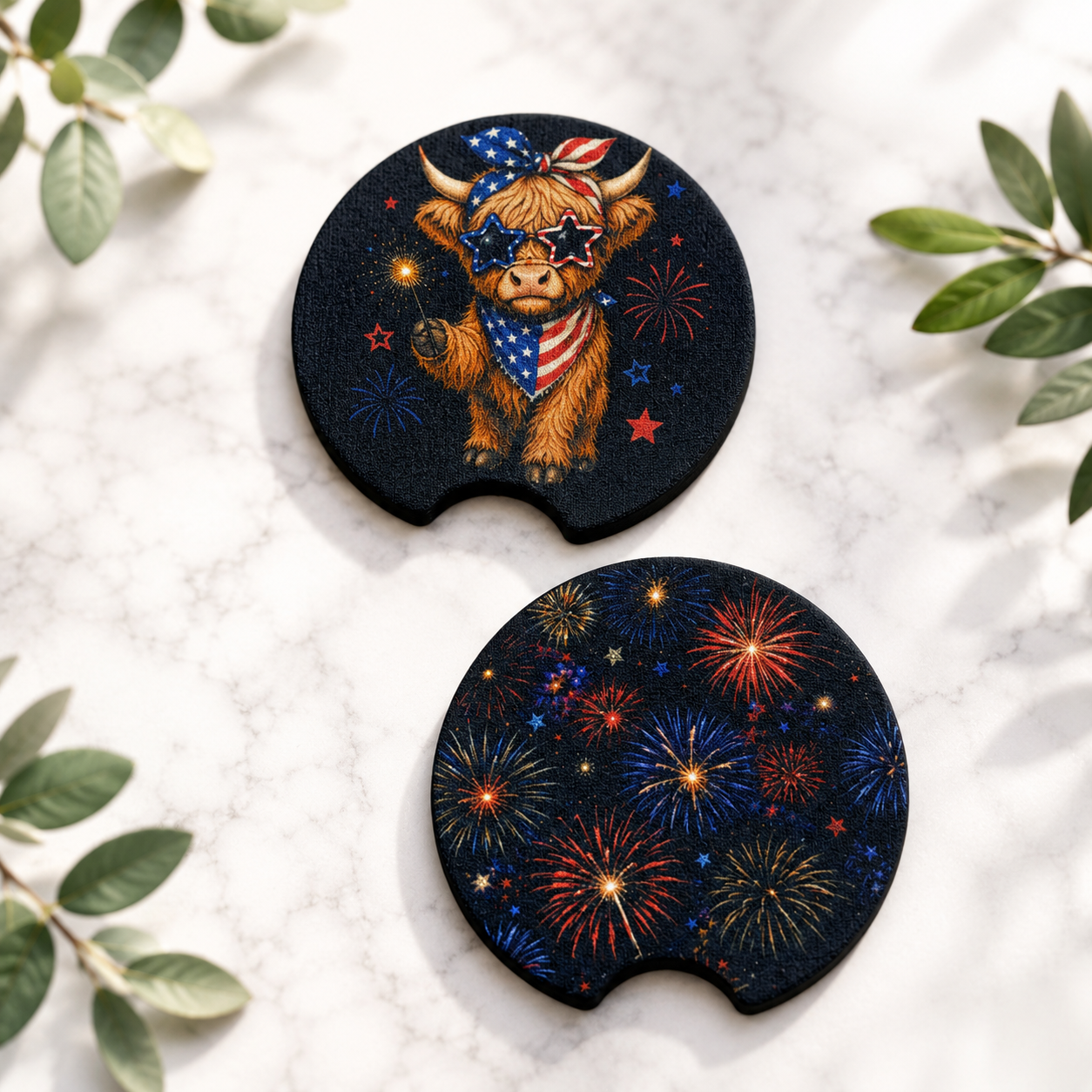 Black Highland Cow and Fireworks