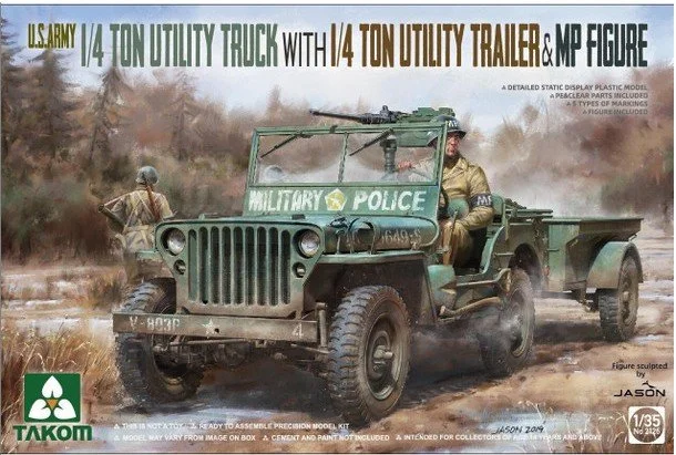 1/35 Takom US Army 1/4-Ton Willys Jeep w/Trailer & MP Figure