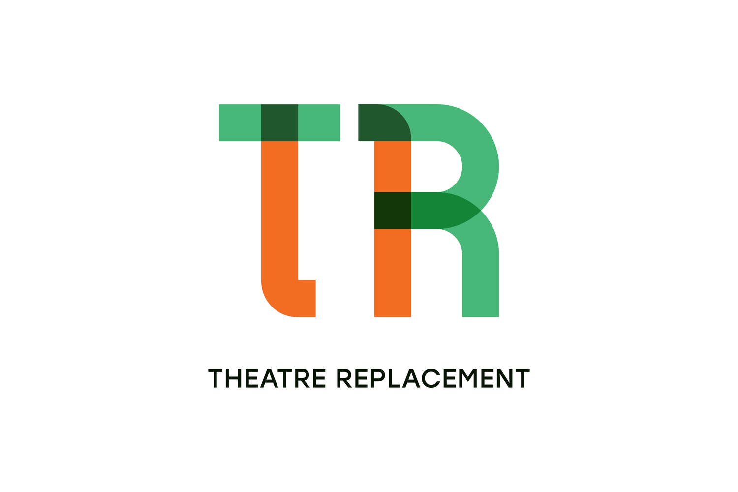 Logo with overlapping green and orange shapes forming the initials 'TR', and the words 'Theatre Replacement' below in black text.