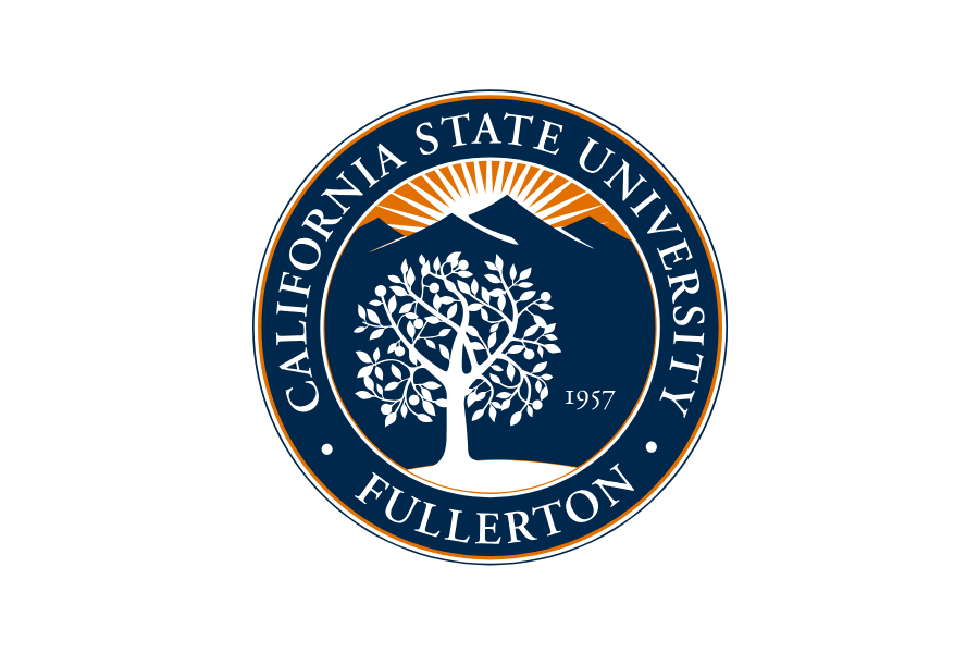 Seal of California State University, Fullerton featuring a mountain, sunrise, and a tree with the year 1957.