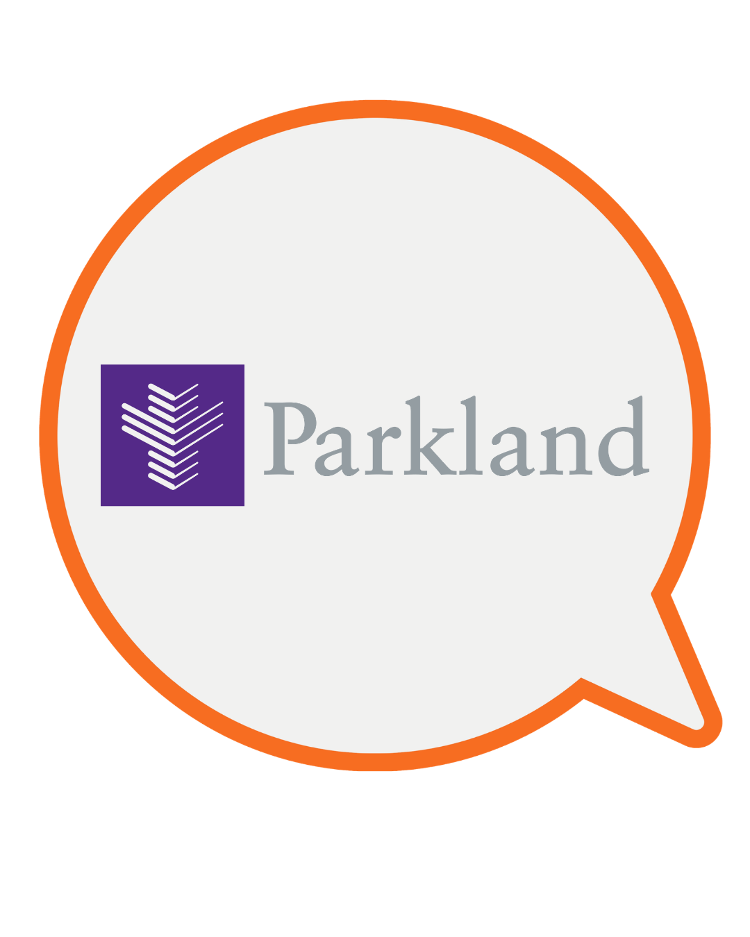 Logos of Parkland and a speech bubble outline