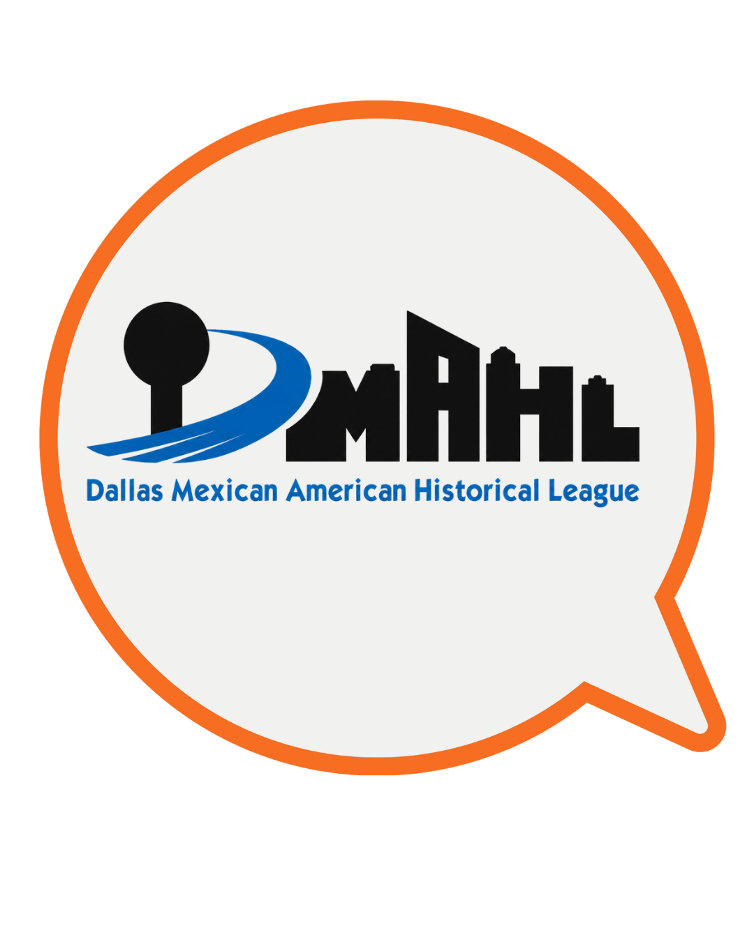 Logo of Dallas Mexican American Historical League, including a black silhouette of a historical site and the text 'Dallas Mexican American Historical League'.