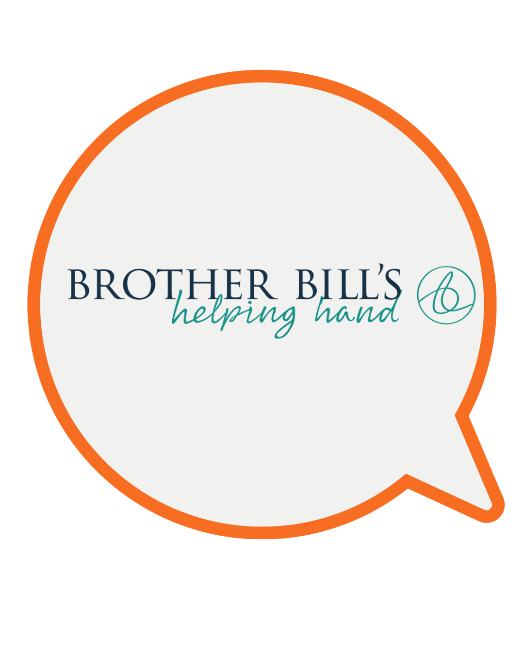 Logo for Brother Bill's Helping Hand featuring the text 'Brother Bill's helping hand' inside a speech bubble design.