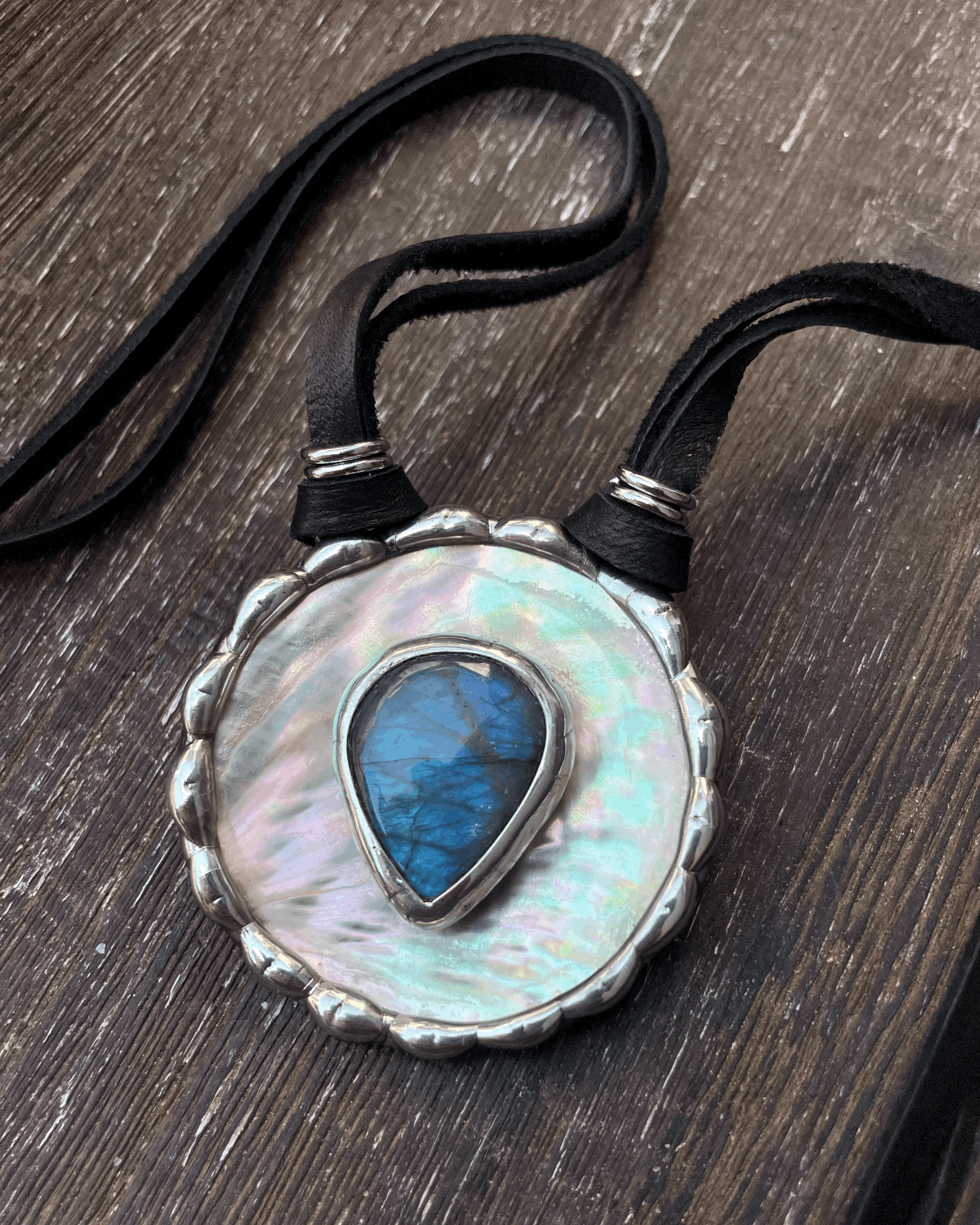 Floating Labradorite Gemstone Abalone Statement Necklace
