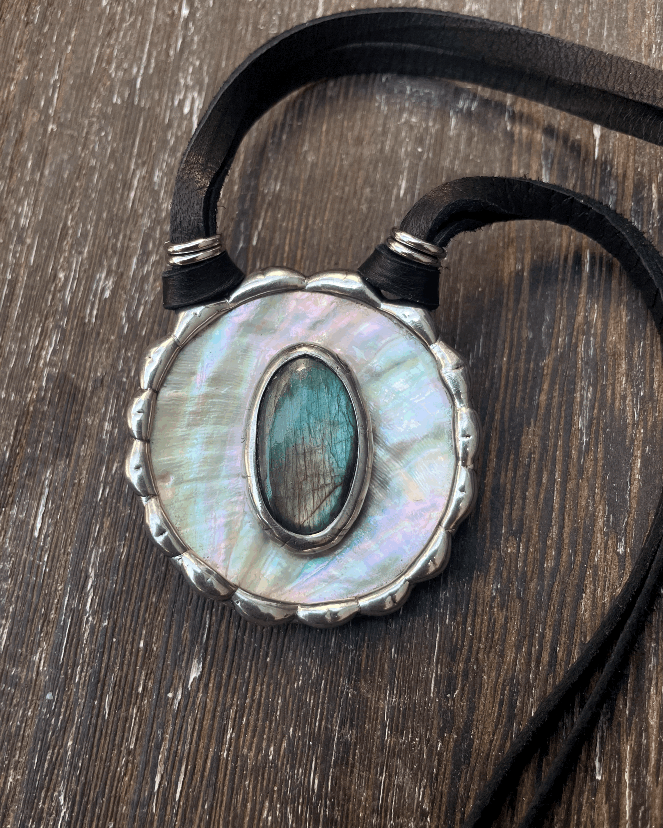 Floating Labradorite Gemstone Abalone Statement Necklace