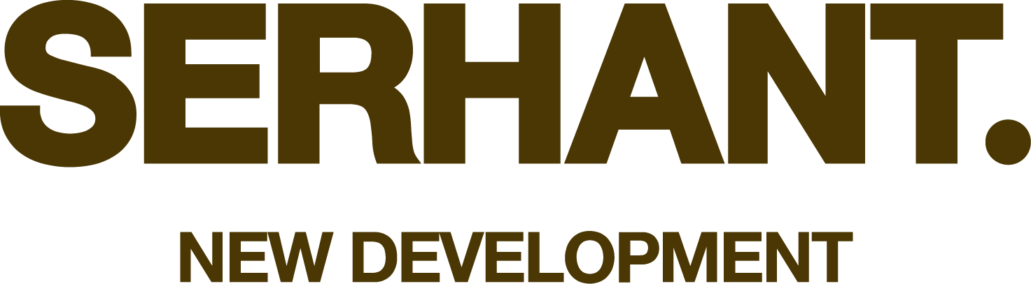 Text poster with large bold text saying "SERHANT." and smaller text underneath saying "NEW DEVELOPMENT"