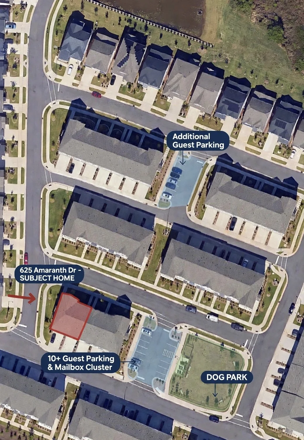 Savaan's dog park, mailbox and additional parking.