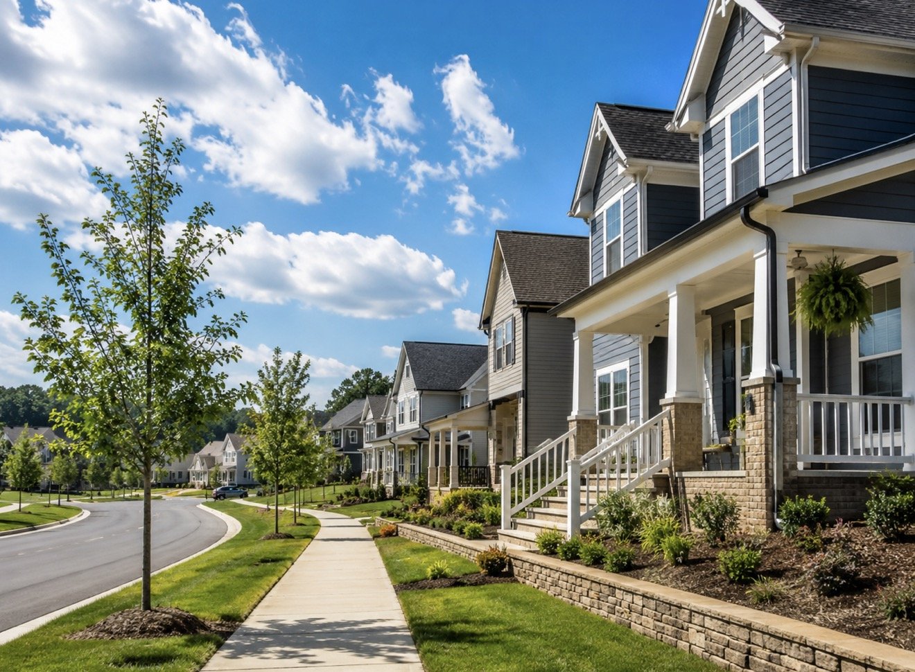 Newer residential neighborhood representing new construction and growing communities across Raleigh, Cary, Apex, Sanford, and the Triangle.