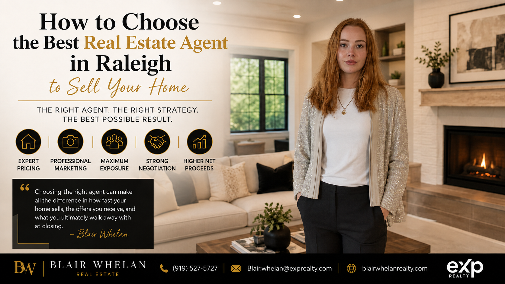 Blair Whelan, Raleigh and Triangle real estate agent with eXp Realty, featured in a guide to choosing the best listing agent to sell a home.