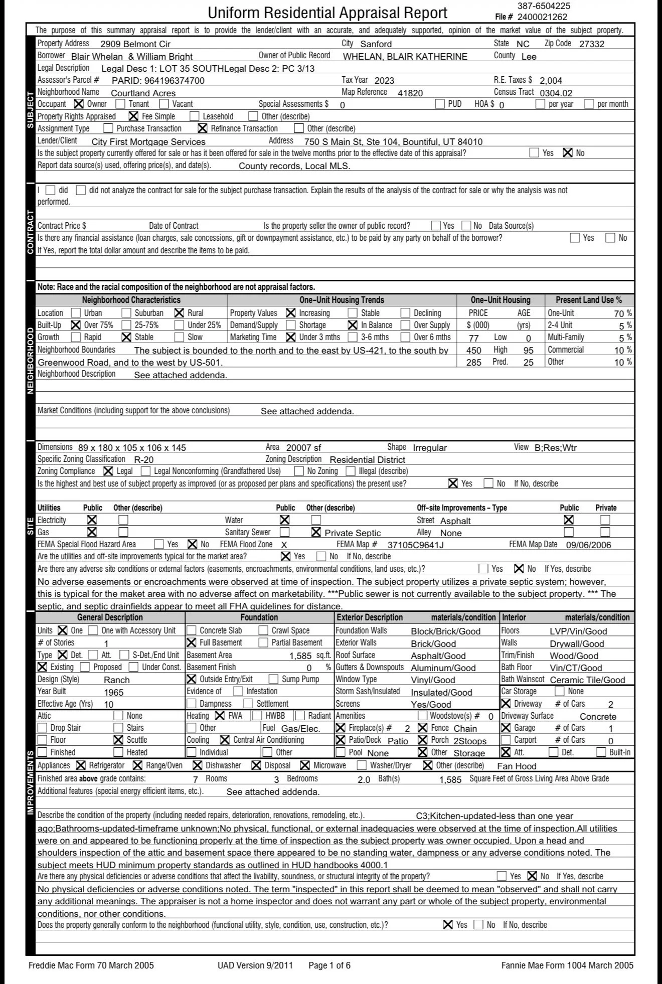 Residential appraisal report used during a North Carolina home purchase