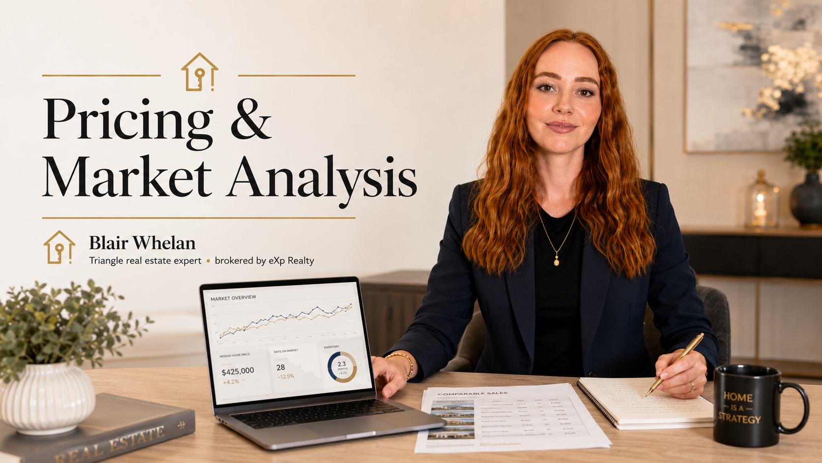 Blair Whelan reviewing pricing and market analysis for a Triangle home buyer, brokered by eXp Realty.