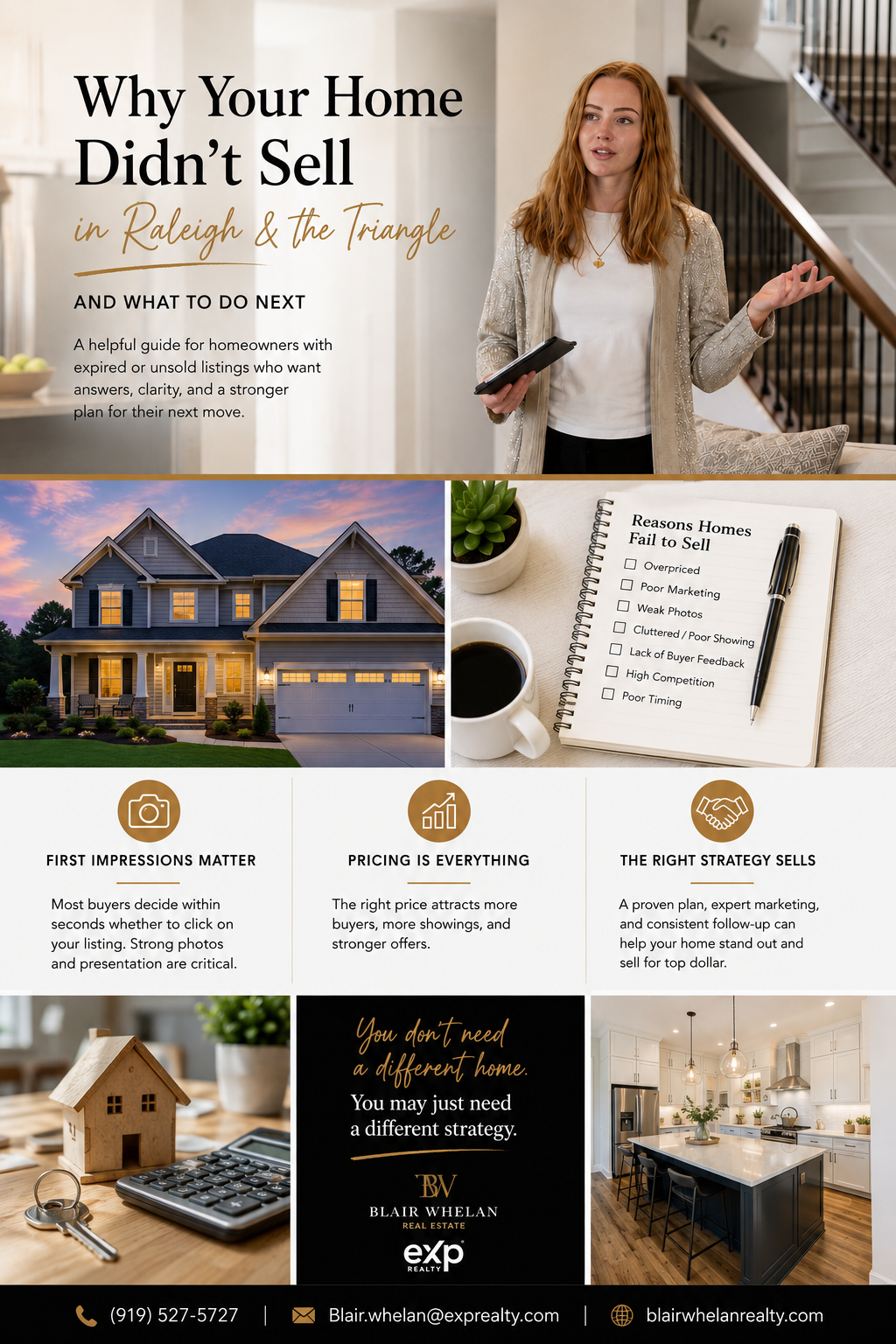 Blair Whelan, Raleigh and Triangle real estate agent, meeting with homeowners and explaining an expired listing relaunch strategy in North Carolina.