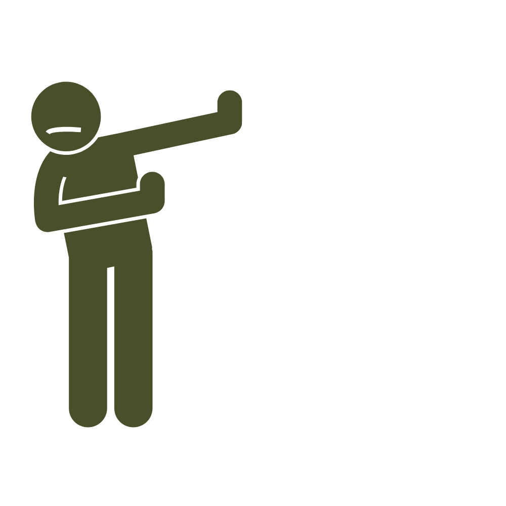 Illustration of a person pointing with a serious expression, wearing a green outfit, and standing beside an empty speech bubble.