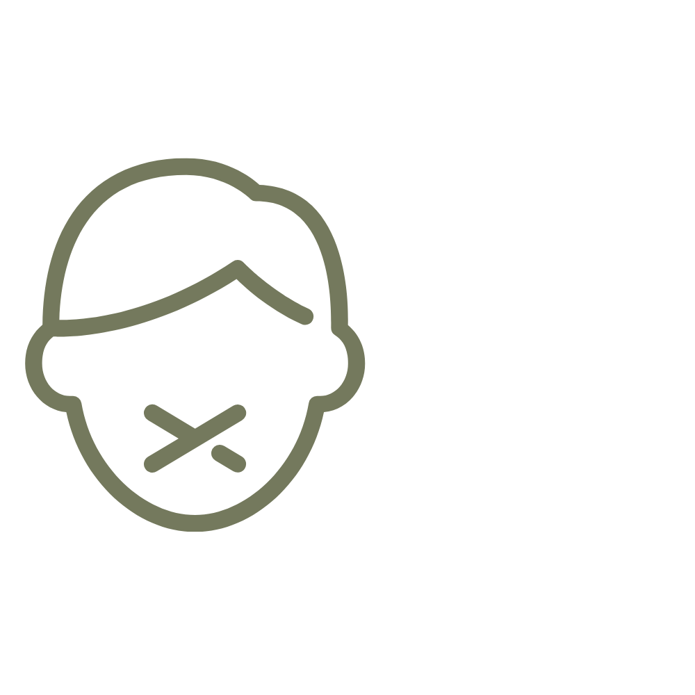 Line drawing of a person with a blindfold over their eyes and a nose clip.