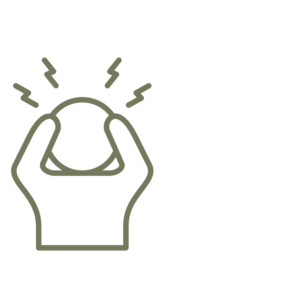 Illustration of a person holding their head with hands, appearing to be stressed or in pain, with lines indicating discomfort.