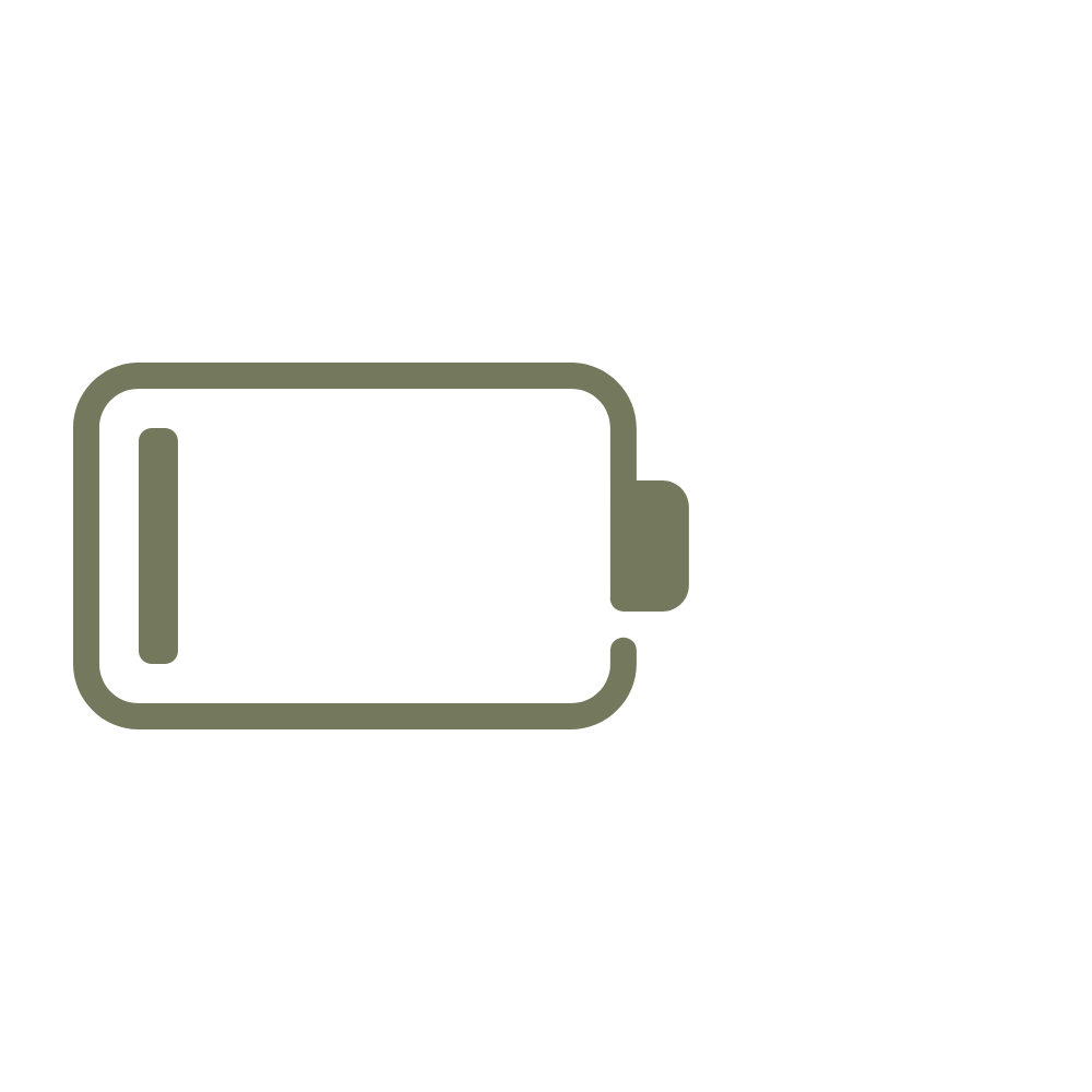 A low battery icon with a warning symbol above it.