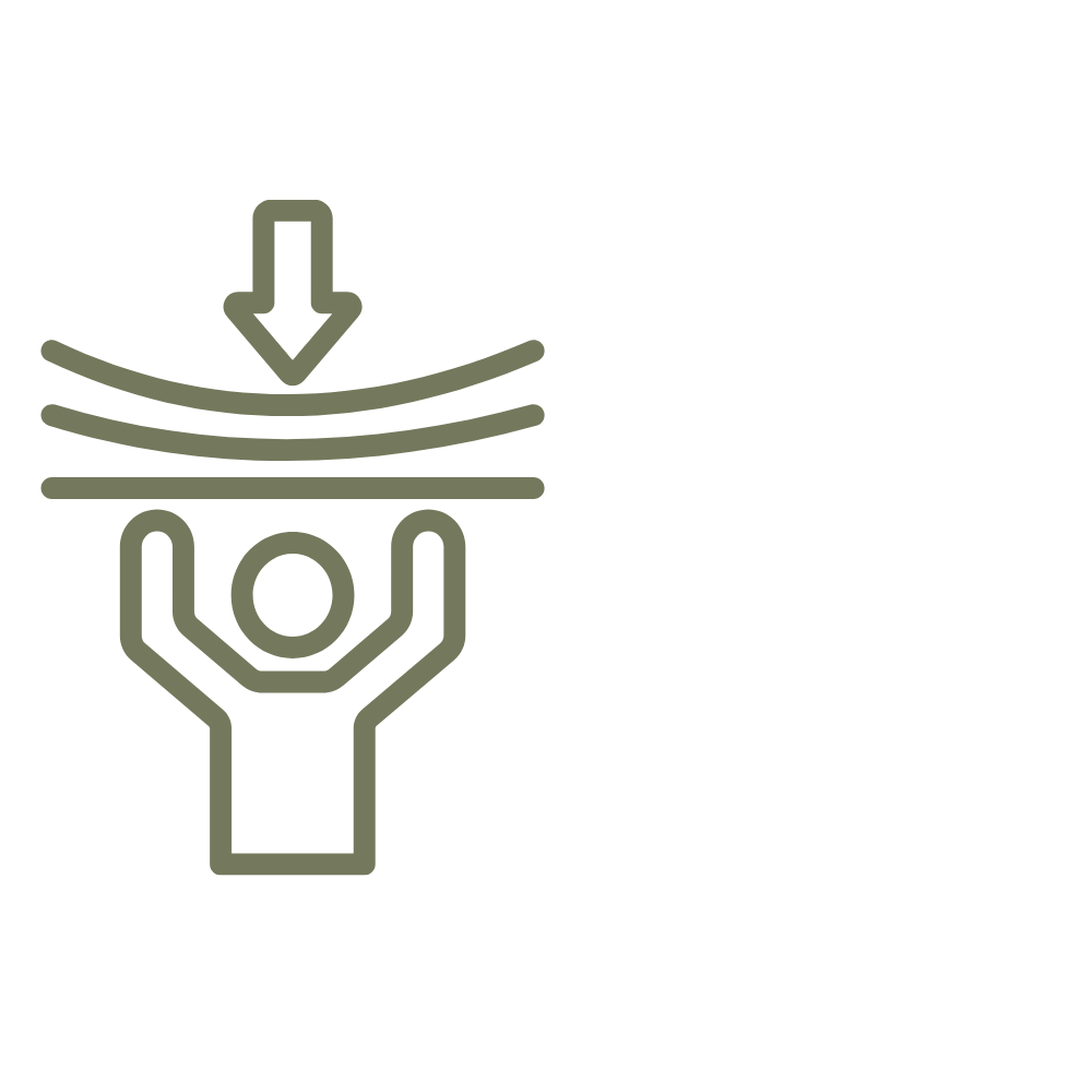 Icon of a hand holding a downward arrow above wavy lines, representing laundry or fabric care.