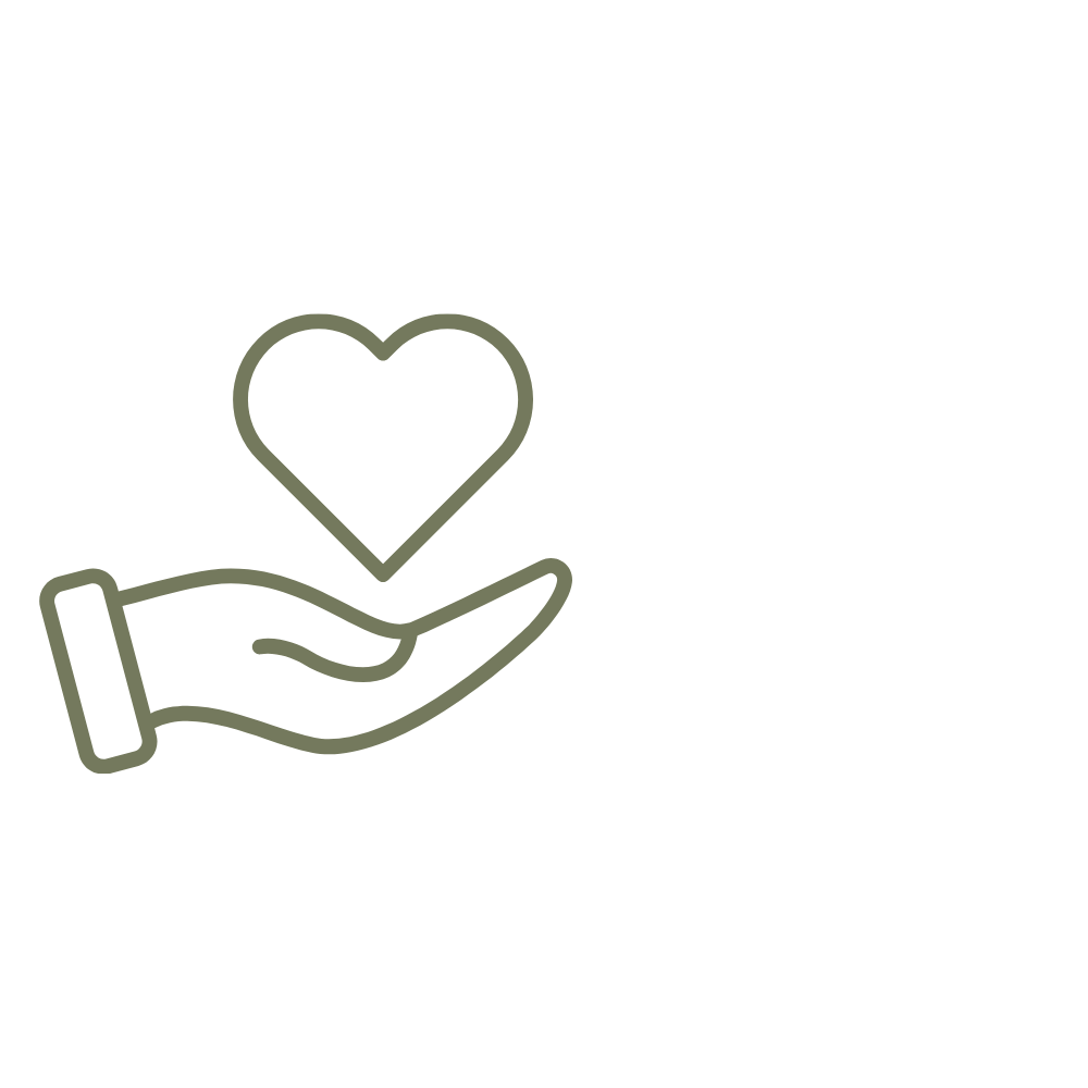 Line drawing of a hand holding a heart with the words "Heart of Gold" above it.
