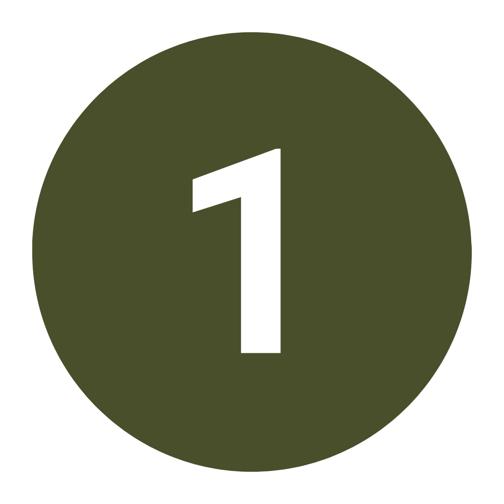 Number one in black on a dark green circular background.