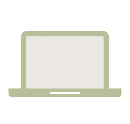 A simple illustration of a laptop computer with a green outline, one on one virtual sessions with Kim Cates Coaching in Paducah, Kentucky.