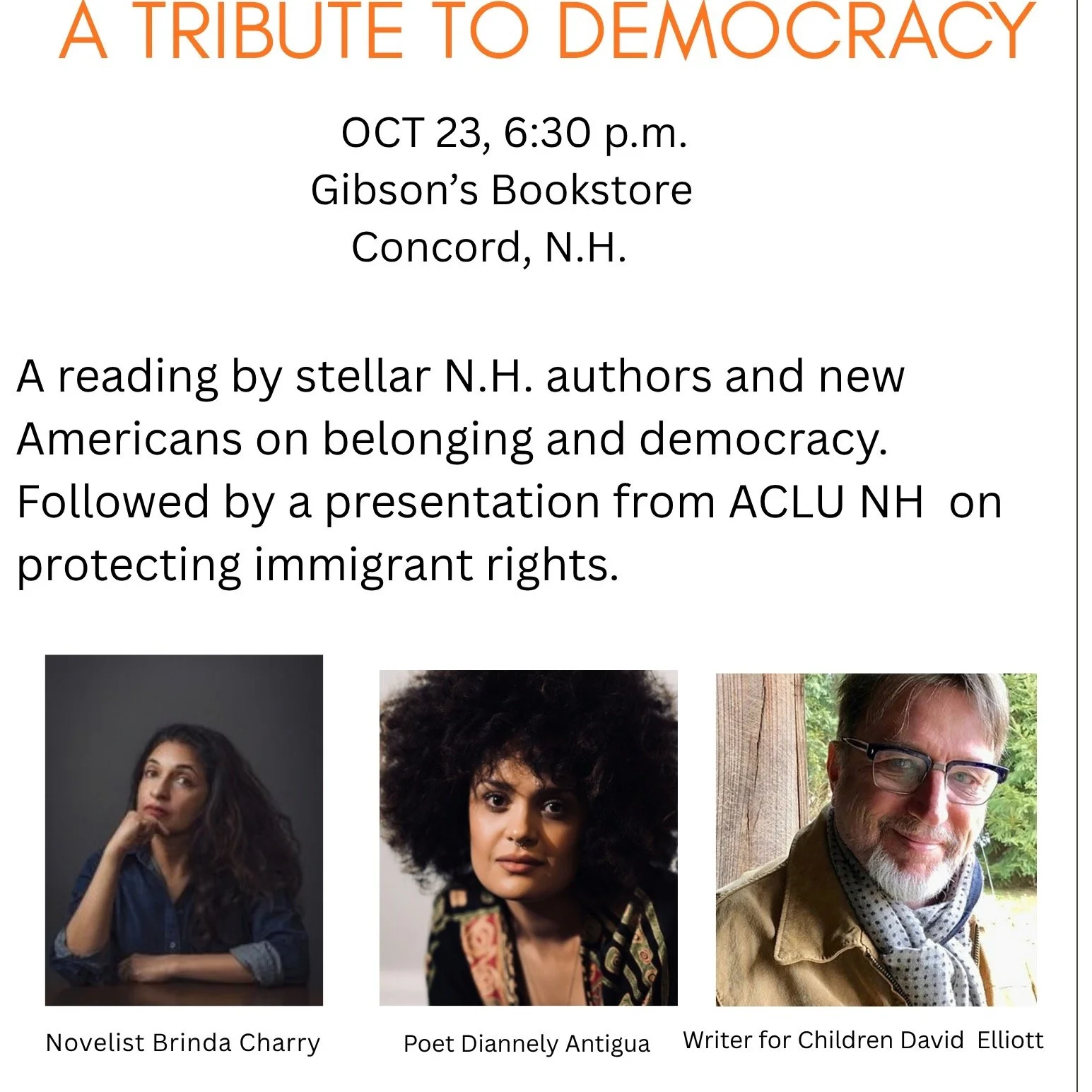 "We indeed live in a world in motion&hellip;I felt the globe spin about me." Brinda Charry, EAST INDIAN. Come to this magnificent reading with @brinda_charry2, @daelliott1234 @nellfell13 @gibsonsbookstorenh @kktowler