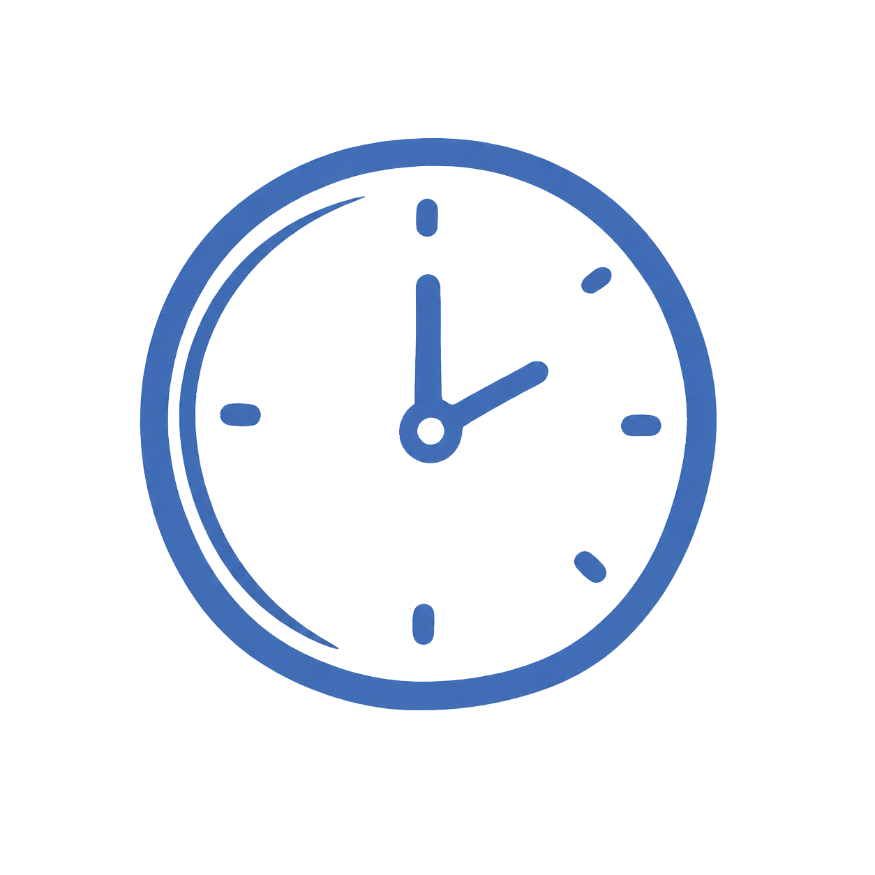 Blue analog clock showing 12:15.