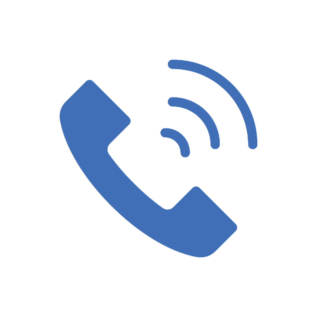 Icon of a telephone receiver with curved lines indicating wireless signal or call transmission.